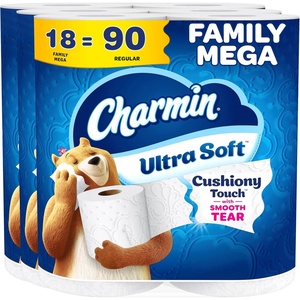 image:imageCharmin Ultra Soft Cushiony Touch Toilet Paper 24 Family Mega  123 Regular Rolls White18 Rolls 267 Sheets