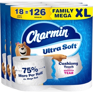 image:imageCharmin Ultra Soft Cushiony Touch Toilet Paper 24 Family Mega  123 Regular Rolls White18 Rolls 364 Sheets