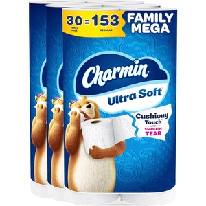 image:imageCharmin Ultra Soft Cushiony Touch Toilet Paper 24 Family Mega  123 Regular Rolls White30 Rolls 267 Sheets