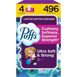 image:imagePuffs Facial Tissue Ultra Soft NonLotion 8 Rectangle Boxes 124 Facial Tissues per Box Allergies and Colds Packaging May Vary124 Count Pack of 4