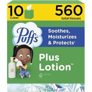 image:imagePuffs Facial Tissues Plus Lotion 10 Cube Boxes 56 Facial Tissues per Box Allergies and Colds Packaging May Vary Packaging May Vary56 Count Pack of 10